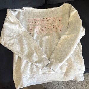 Wild Fable Sunday Funday Light Gray Off Shoulder Sweatshirt - Women